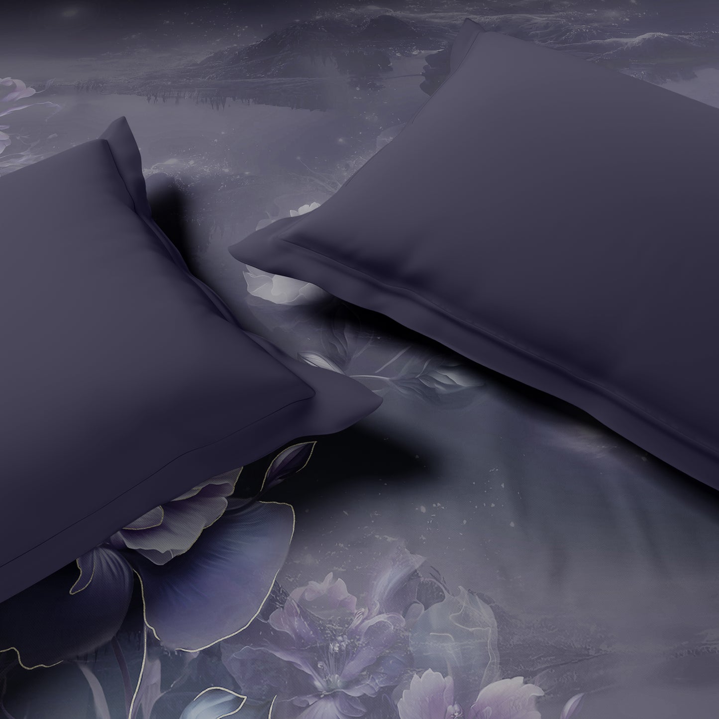 Elegance Noir 100% Cotton Double Quilt, 210TC, Floral, Dark Violet