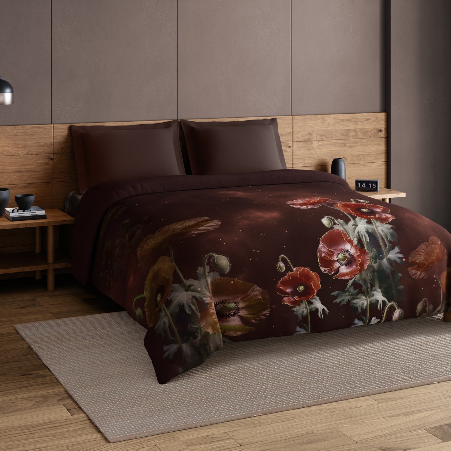 Elegance Noir 100% Cotton Double Quilt, 210TC, Floral, Dark Brown