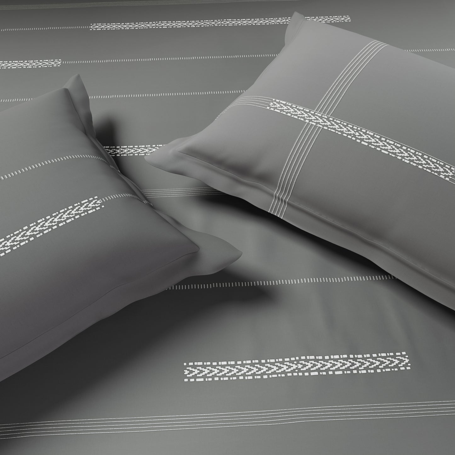 Luxury Loom Impressio 100% Egyptian Cotton Large Bedsheet, 350 TC, Embroidered, Grey