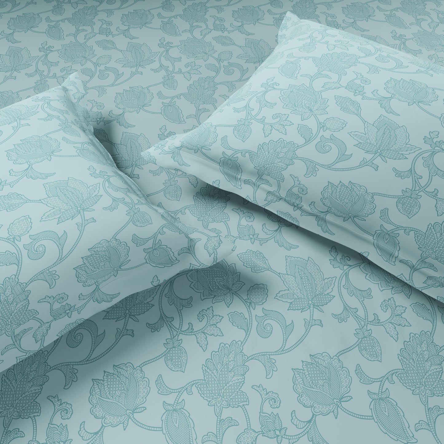 Elegance 100% Cotton Large Bedsheet, 300 TC, Floral, Light Blue