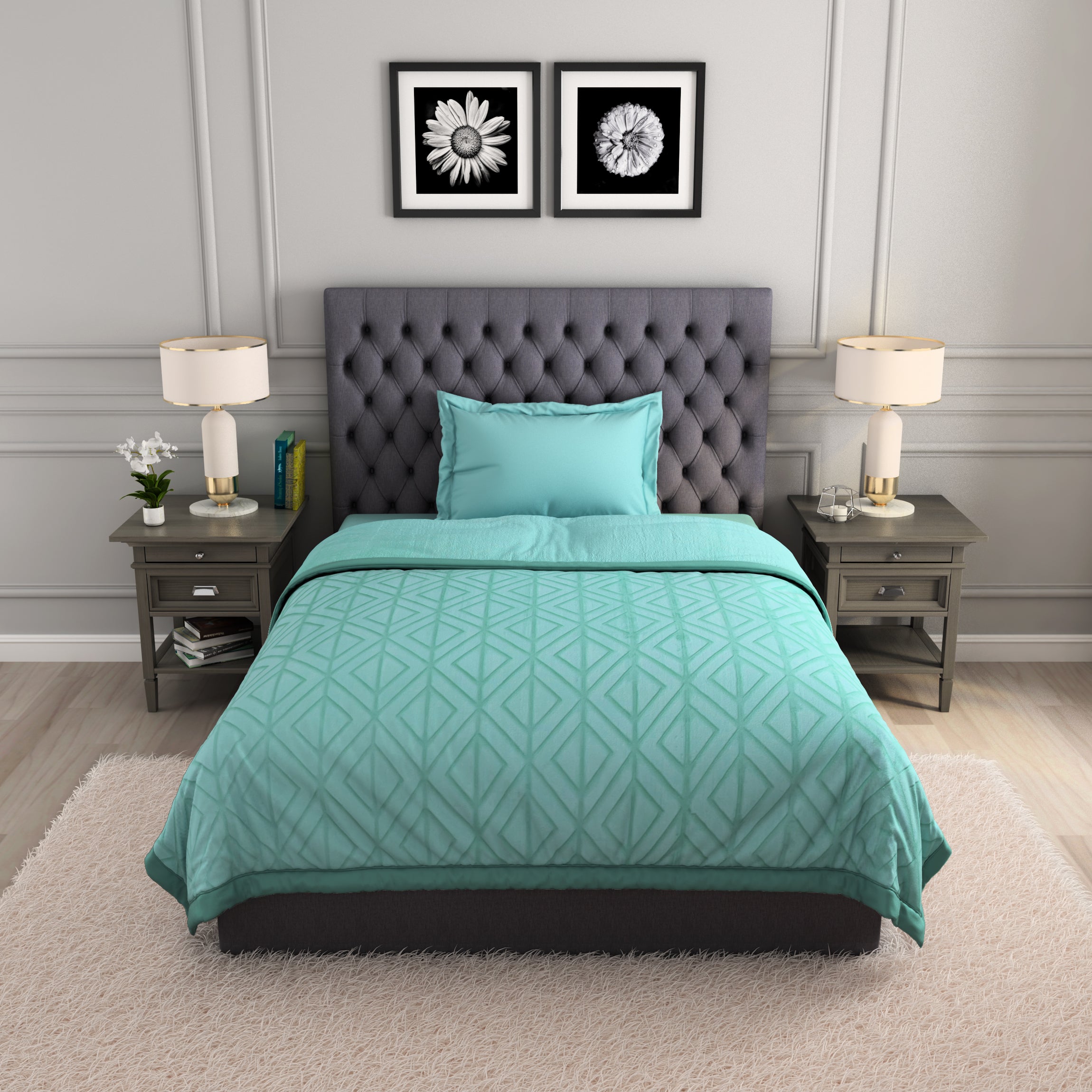 Geometric Subtle Green Light Green Fleece Blanket Haven By Spaces