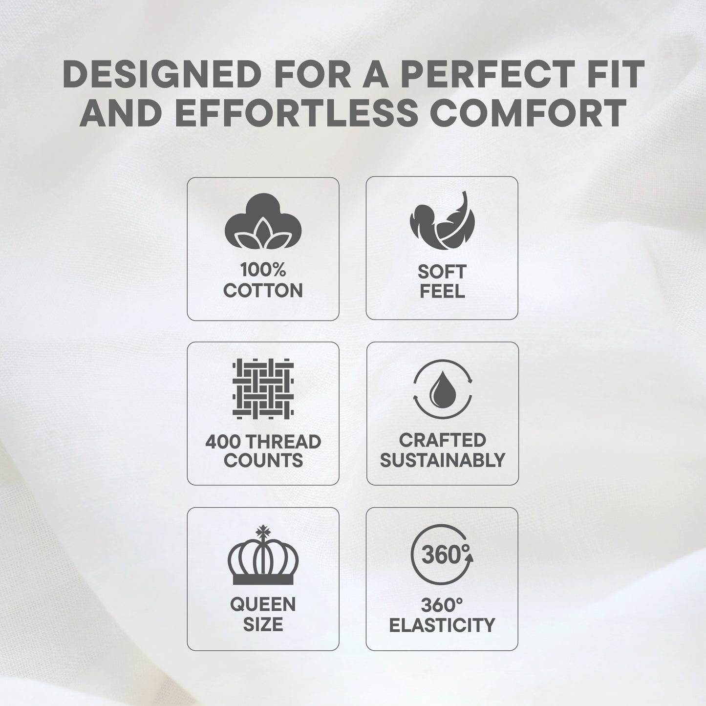 Orion 100% Cotton Fitted Queen Bedsheet, 400 TC, Solid, White