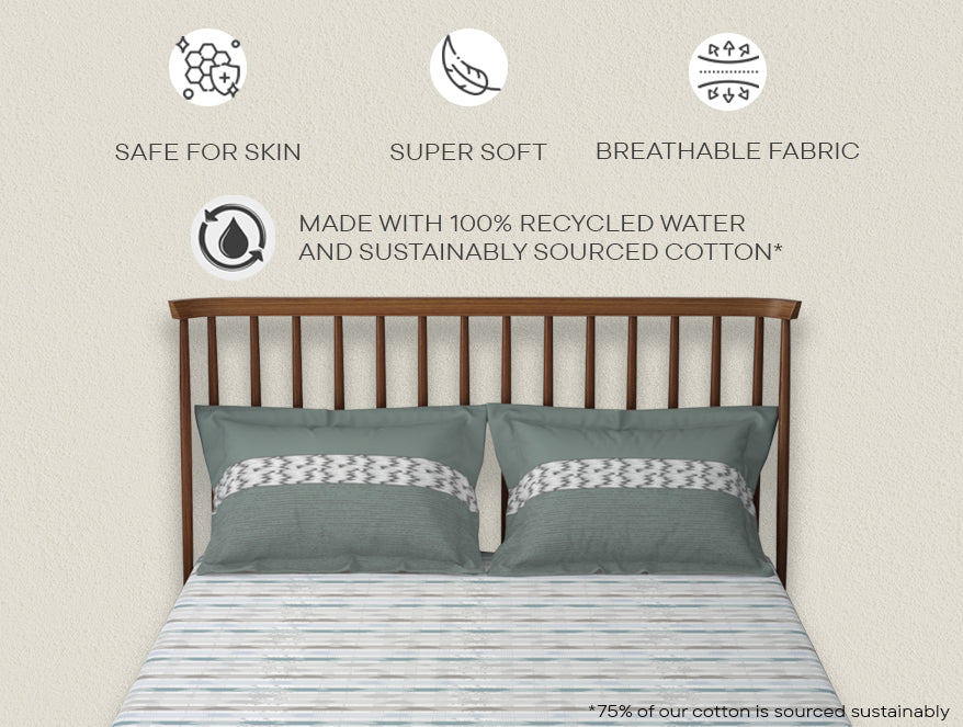Essentials 100% Cotton Double Bedsheet, 132 TC, Geometric, Light Blue
