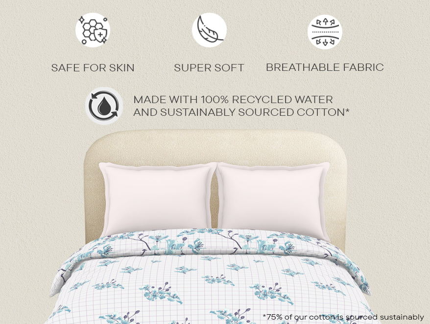 Essential Light Aqua Floral Cotton Duvet Cover