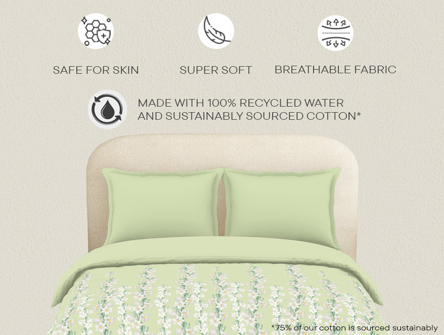 Essential 144 TC Light Green Floral Duvet Cover