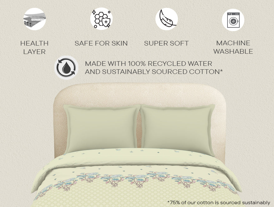 Essentials 100% Cotton Double Quilt, 144 TC, Floral, Light Yellow