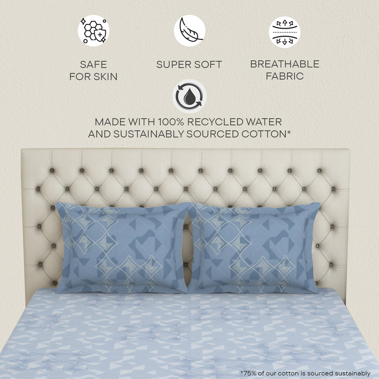 Essentials Premium Cotton Viscose Large Bedsheet, 138 TC, Geometric, Dark Pink