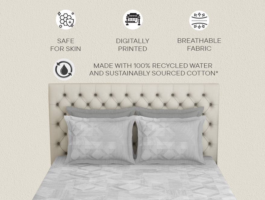 Essentials Premium 100 % Cotton Large Bedsheet, 180 TC, Geometric, Grey