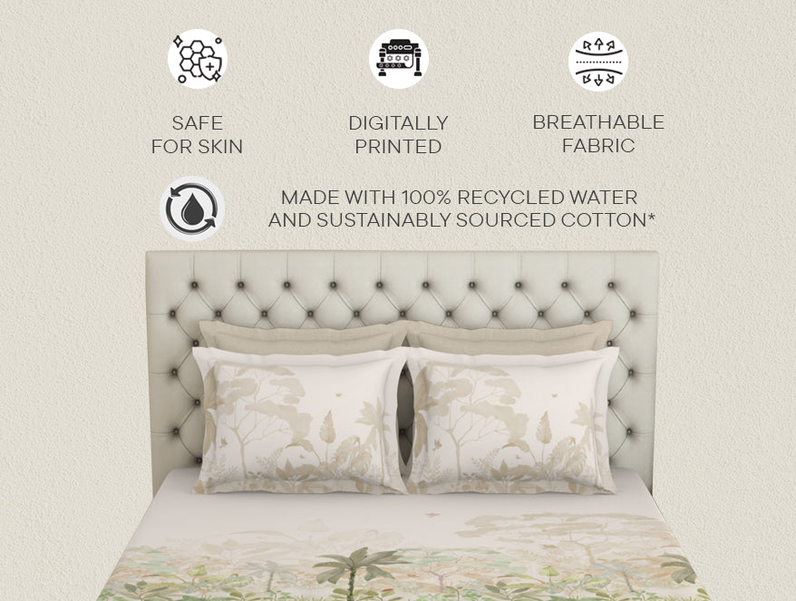 Essentials Premium 100 % Cotton Large Bedsheet, 180 TC, Floral, Light Aqua