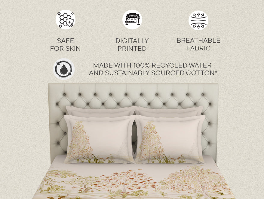 Essentials Premium 100 % Cotton Large Bedsheet, 180 TC, Floral, Blush