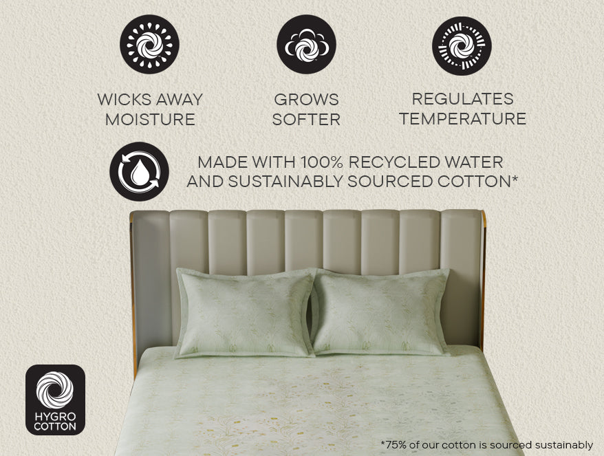 Innovations Hygro Cotton Large Bedsheet, 210 TC, Floral, White