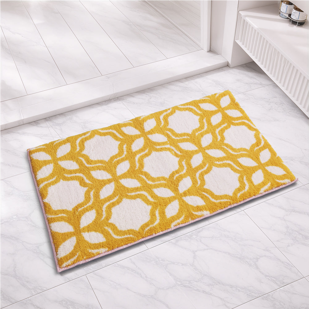 Jacaqua Polyester Large Bath Mat, 1677 GSM, Floral, Yellow