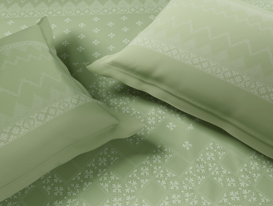 Rangana Muted 100% Cotton Large Bedsheet, 210 TC, Geometric, Light Green