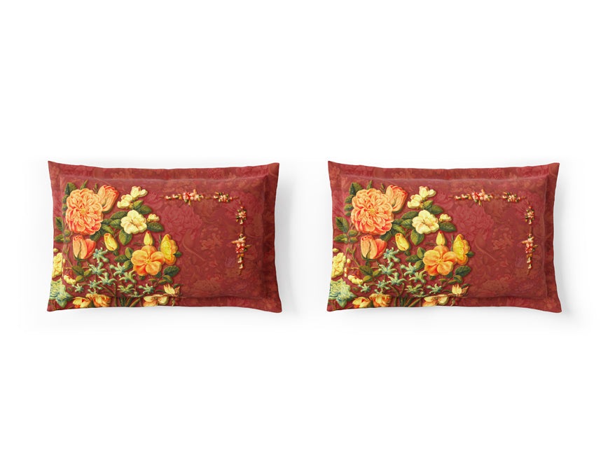 Rangana Digital 100% Cotton Large Bedsheet, 300 TC, Floral, Orange