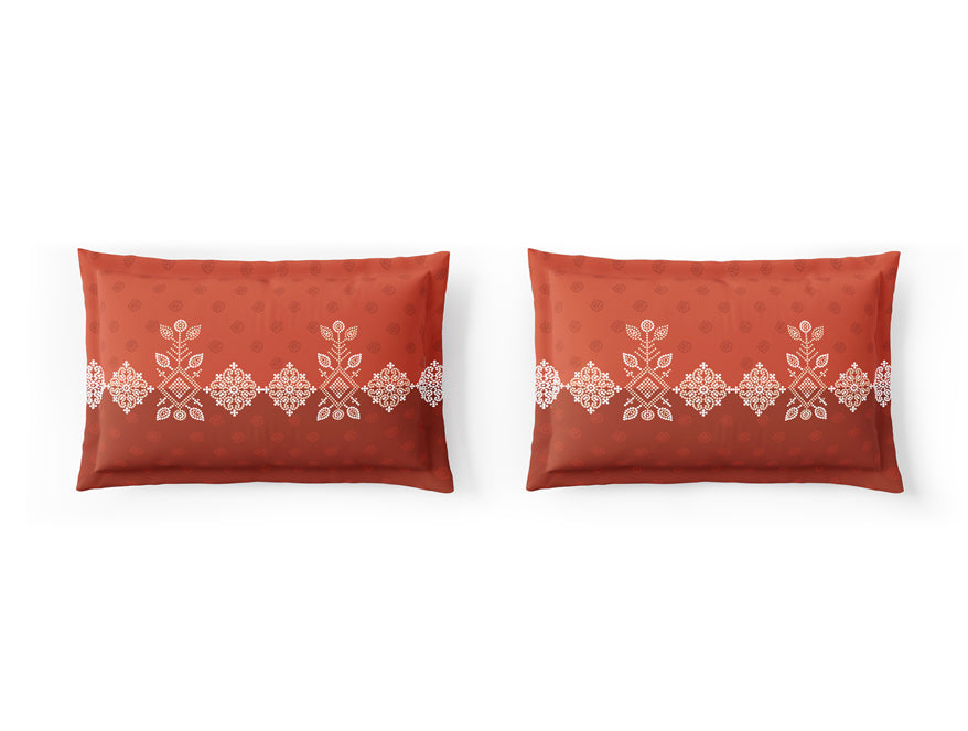 Essentials 100% Cotton Large Bedsheet, 144 TC, Ornate, Rust