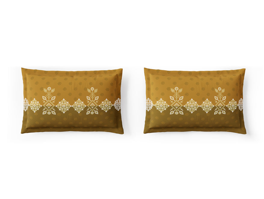 Essentials 100% Cotton Large Bedsheet, 144 TC, Ornate, Dark Yellow