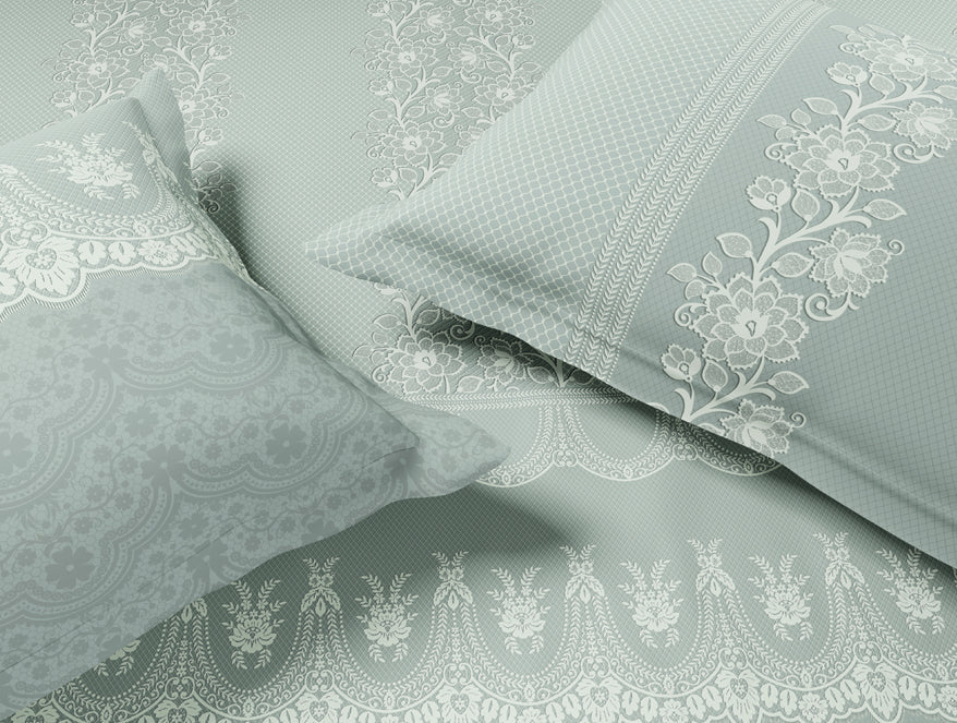 Luxury Alive 100% Cotton Large Bedsheet, 300 TC, Floral, Light Aqua