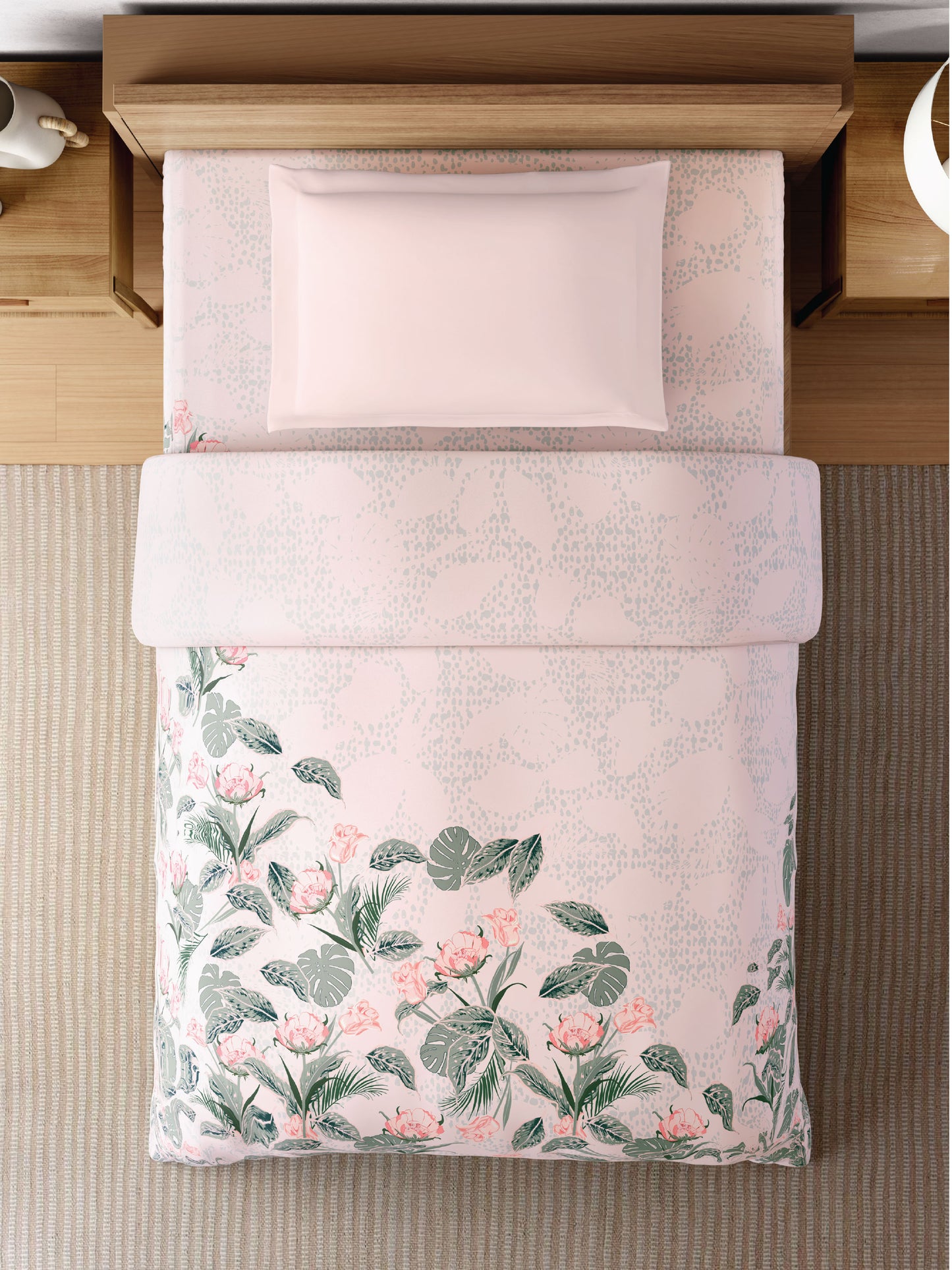 Zera Hygro Cotton 233 TC Percale Floral Single Quilt, Blush