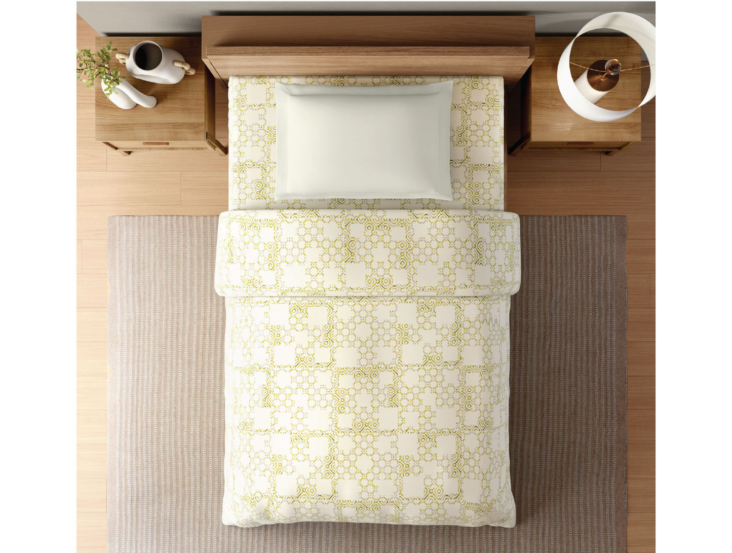 Zera Hygro Cotton 233 TC Percale Geometric Single Quilt, Pear Sorbet