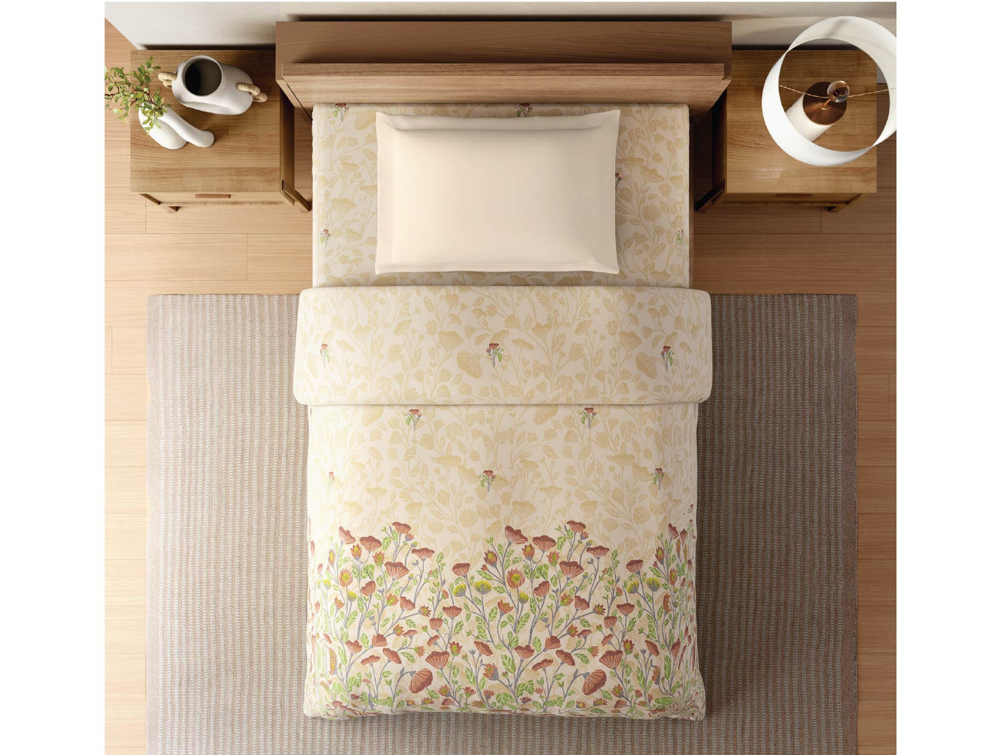 Zera Hygro Cotton 233 TC Percale Floral Single Quilt, Light Beige
