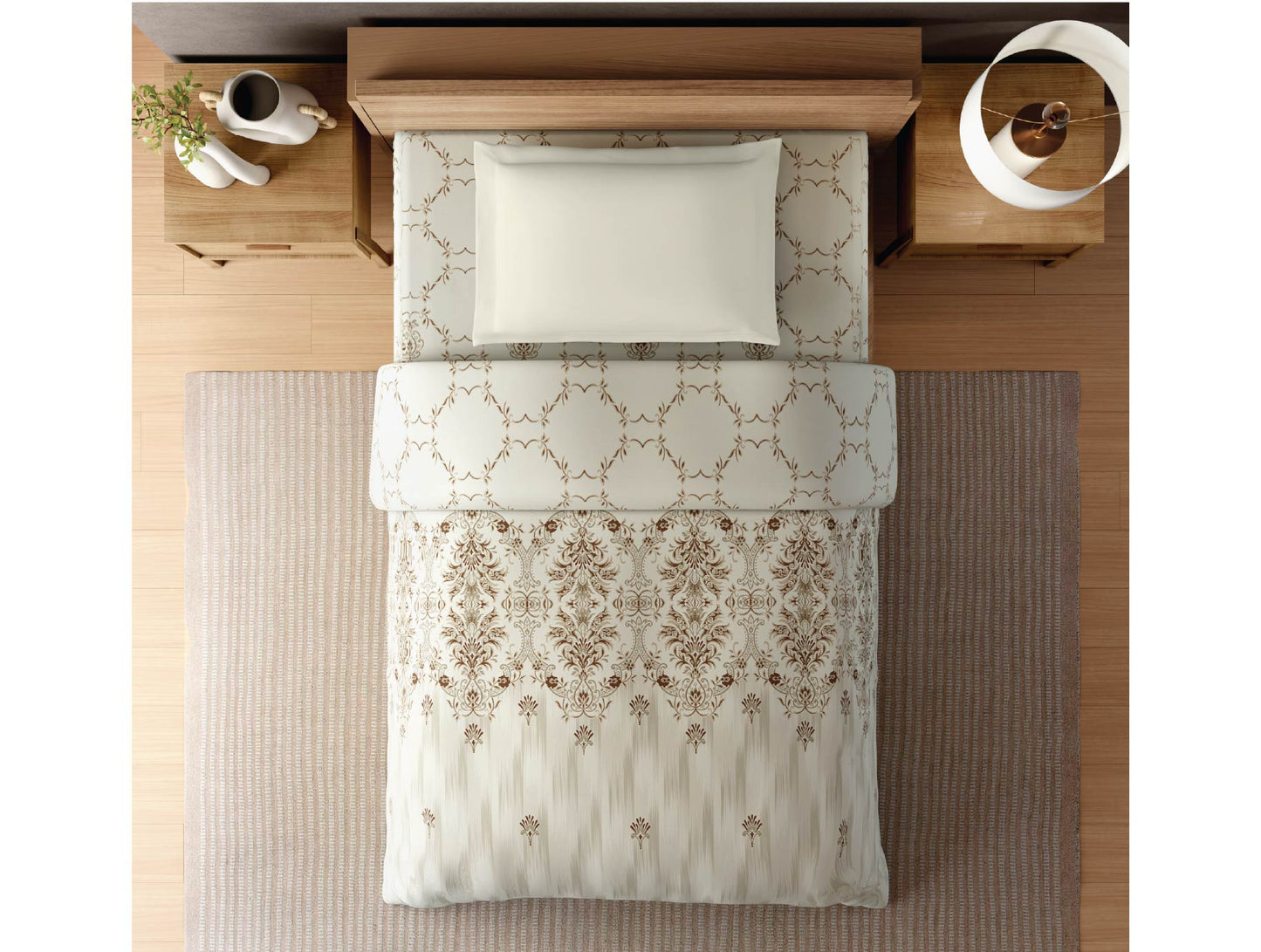 Zera Hygro Cotton 233 TC Percale Ornate Single Quilt, Beige
