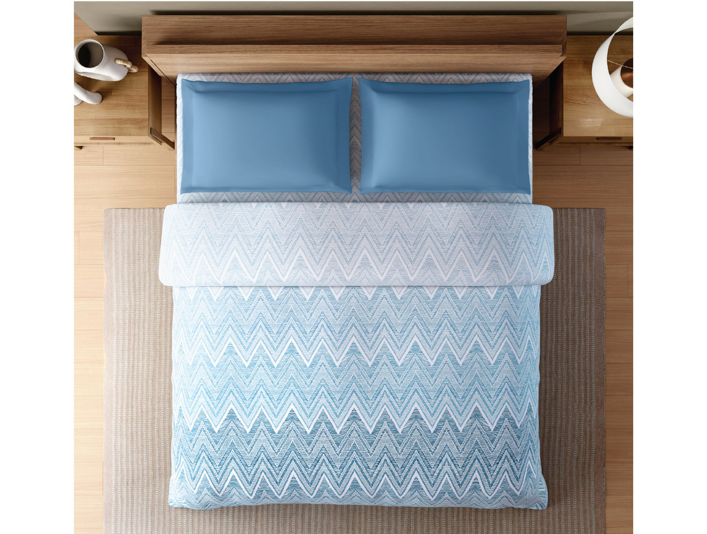 Zera Hygro Cotton 233 TC Percale Geometric Design Double Quilt, Light Blue