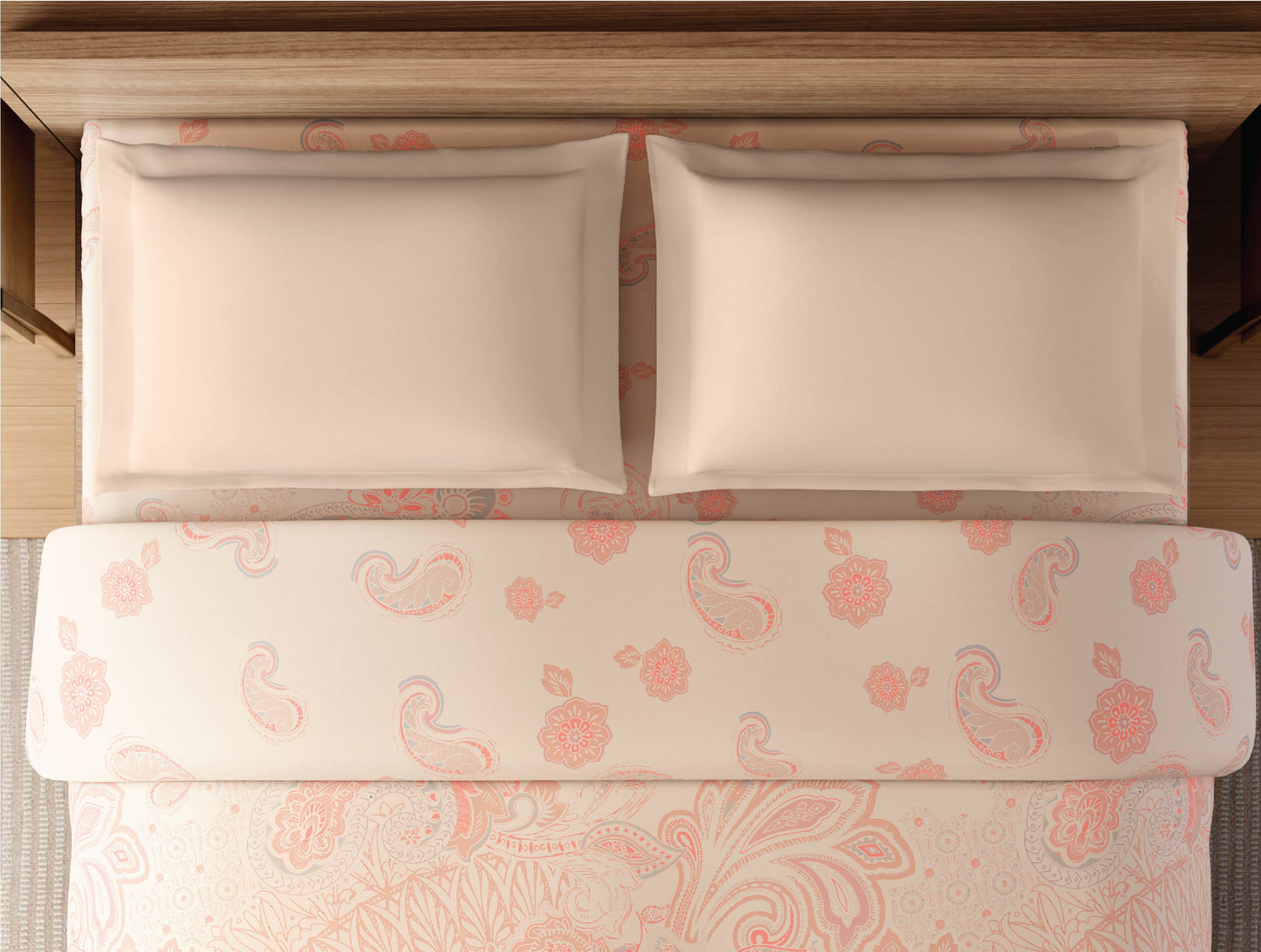 Zera Hygro Cotton 233 TC Percale Ornate Print Double Quilt, Light Orange