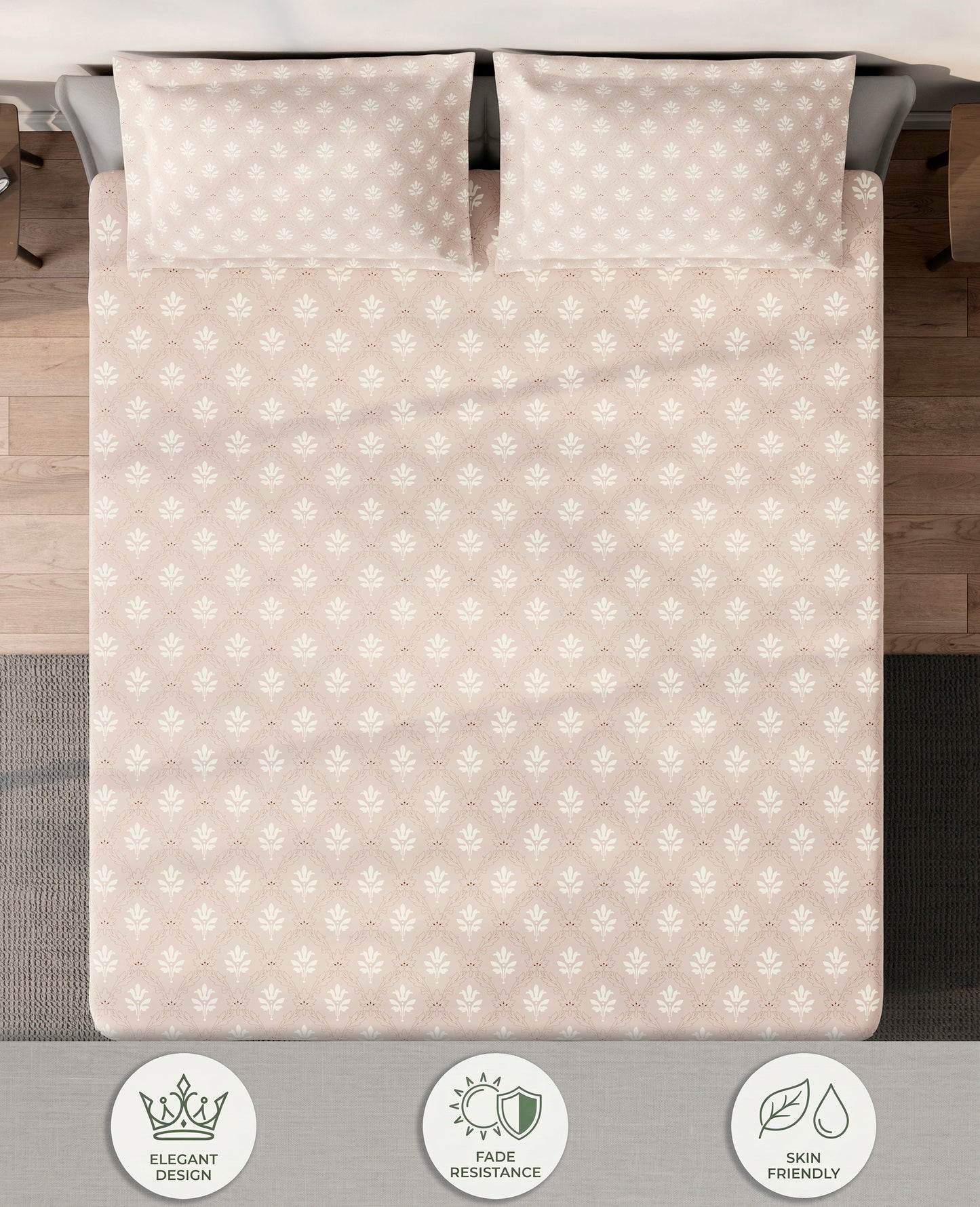 Spaces Aeris Light Taupe Floral 100% Cotton 144 TC King Fitted Sheet