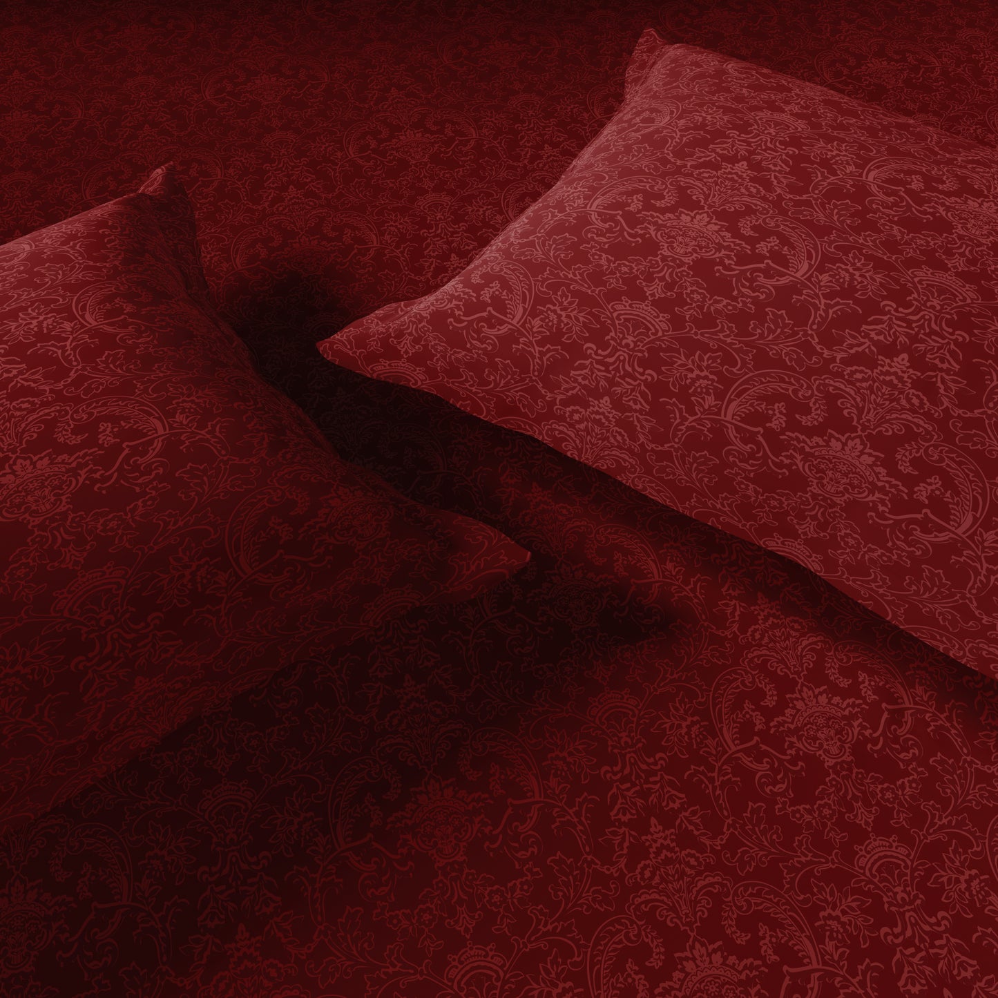 Elegance 100% Cotton Large Bedsheet, 300 TC, Ornate, Dark Red