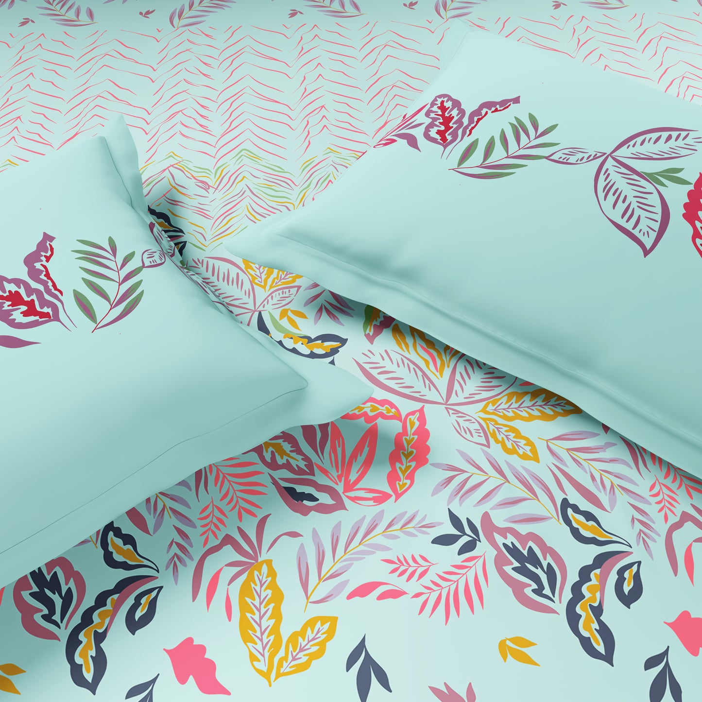 Essentials 100% Cotton Single Bedsheet, 144 TC, Floral, Light Blue