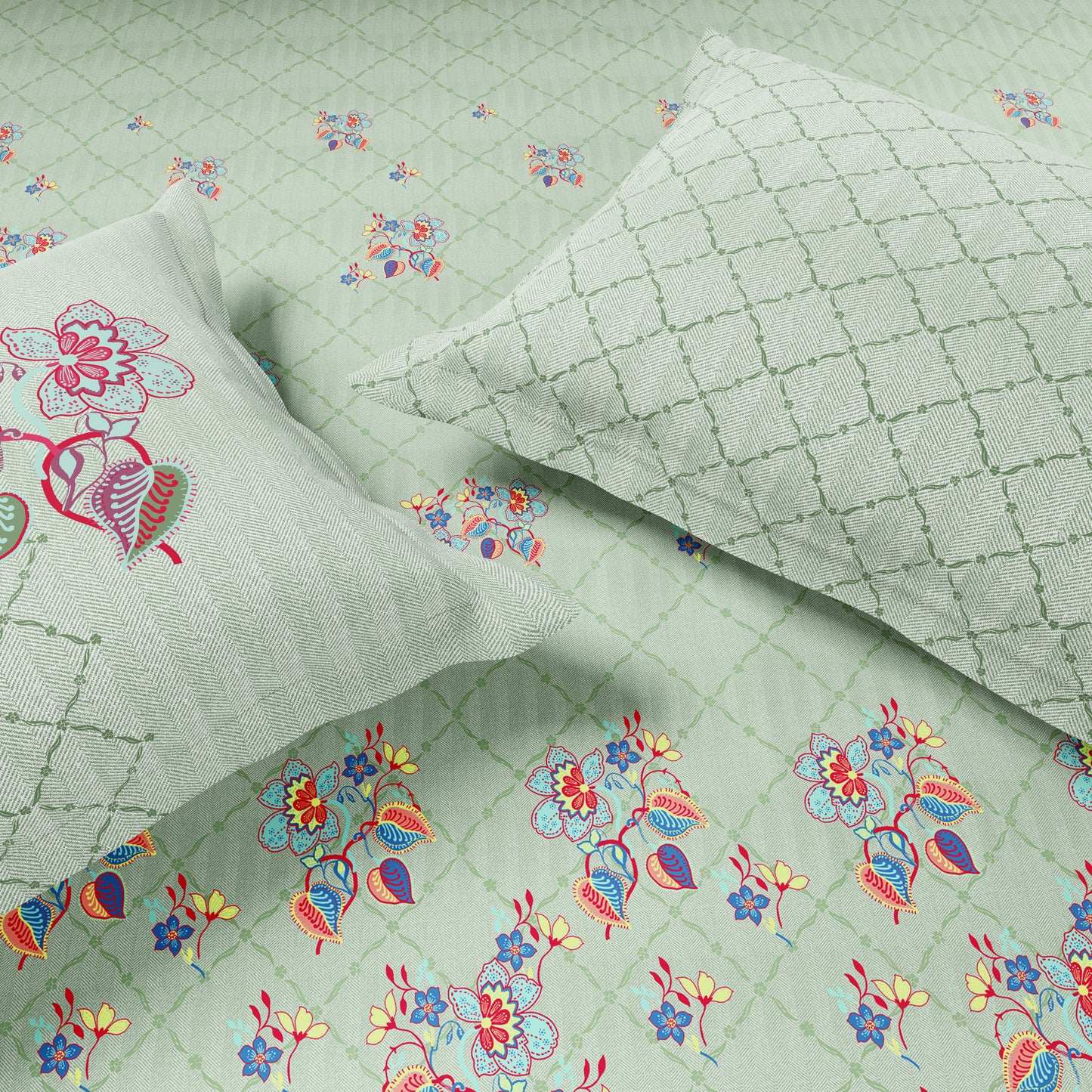 Essentials 100% Cotton Single Bedsheet, 144 TC, Floral, Light Aqua