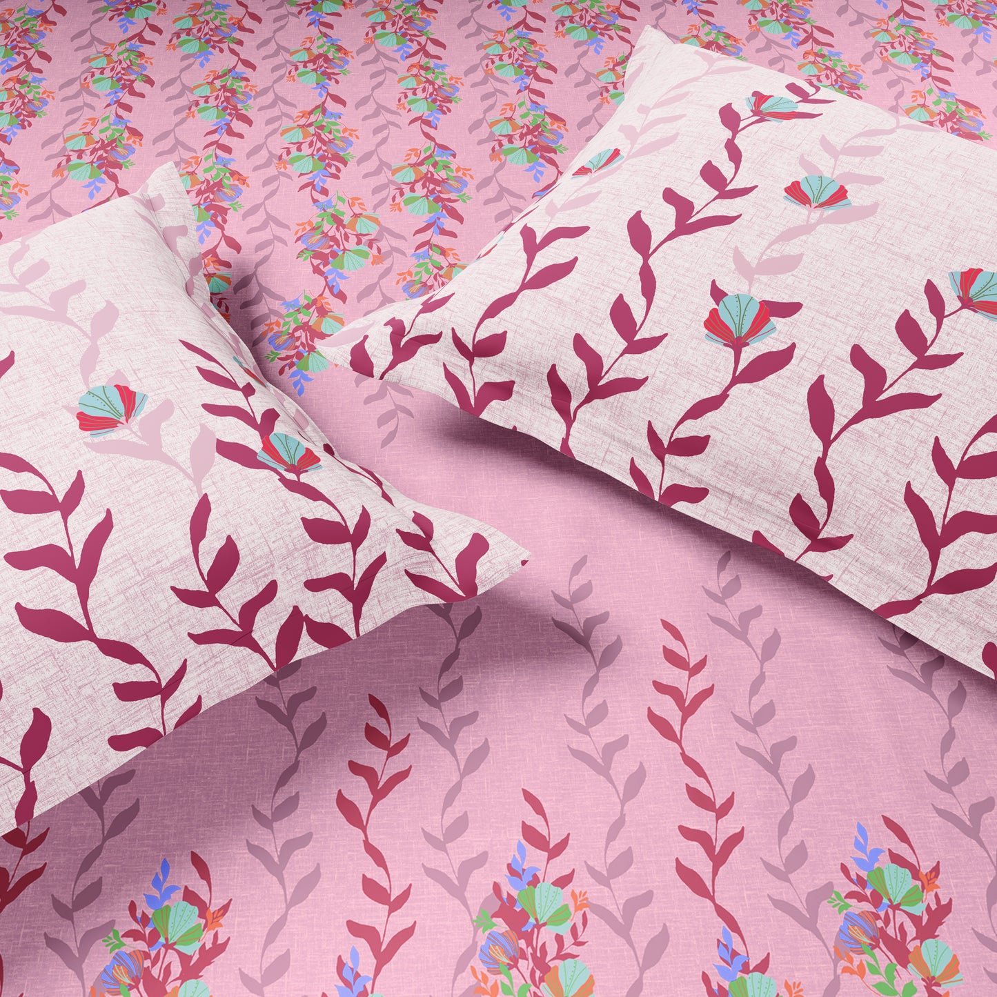 Essentials 100% Cotton Single Bedsheet, 144 TC, Floral, Light Violet