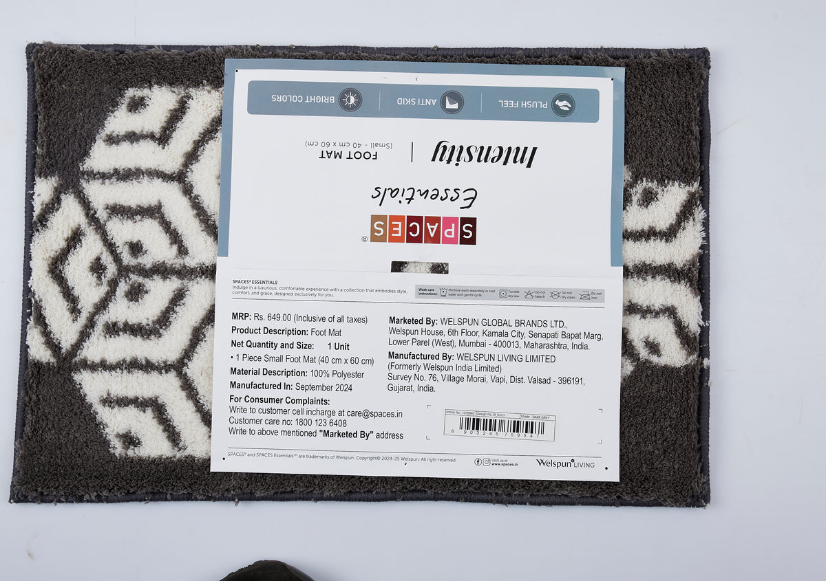 Geometric Dark Grey Polyester Foot Mats Small Intensity - By Essentials