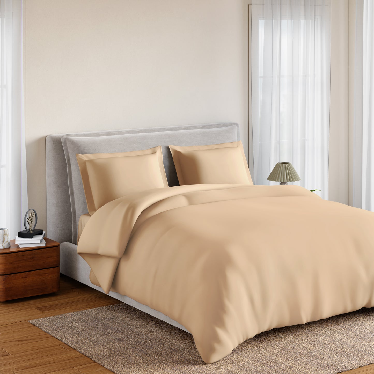 Essentials 100% Cotton Double Quilt, 170 TC, Solid, Buff