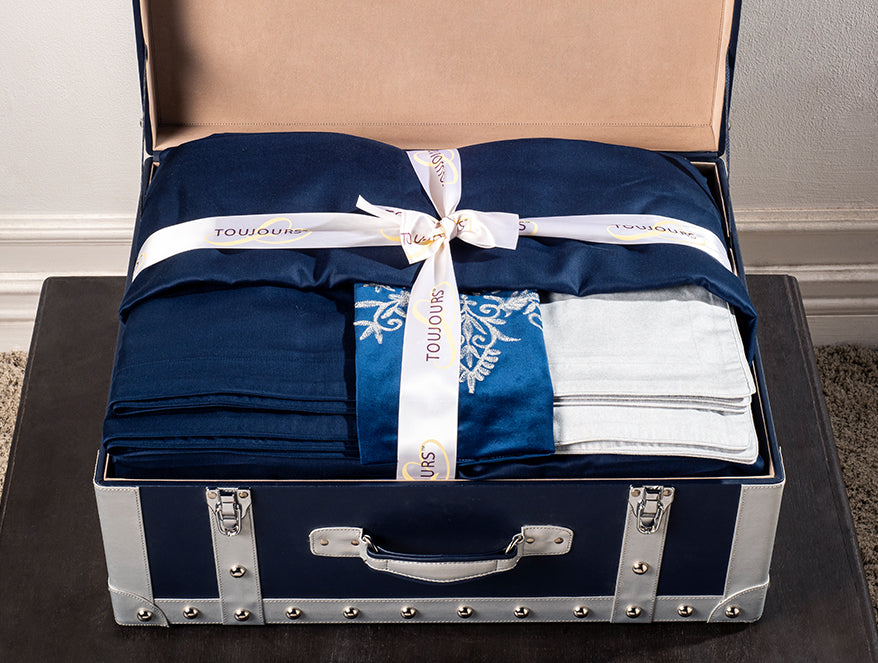 Solid Midnight Blue - Dark Blue 100% Cotton Bed In A Bag - Toujours By Spaces