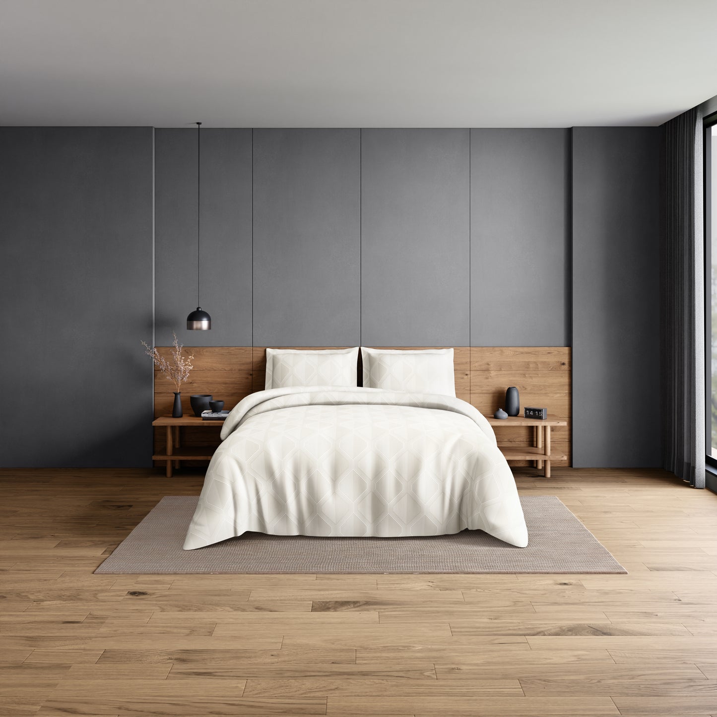 Elegance 100% Cotton Large Bedsheet, 300 TC, Ornate, Cream