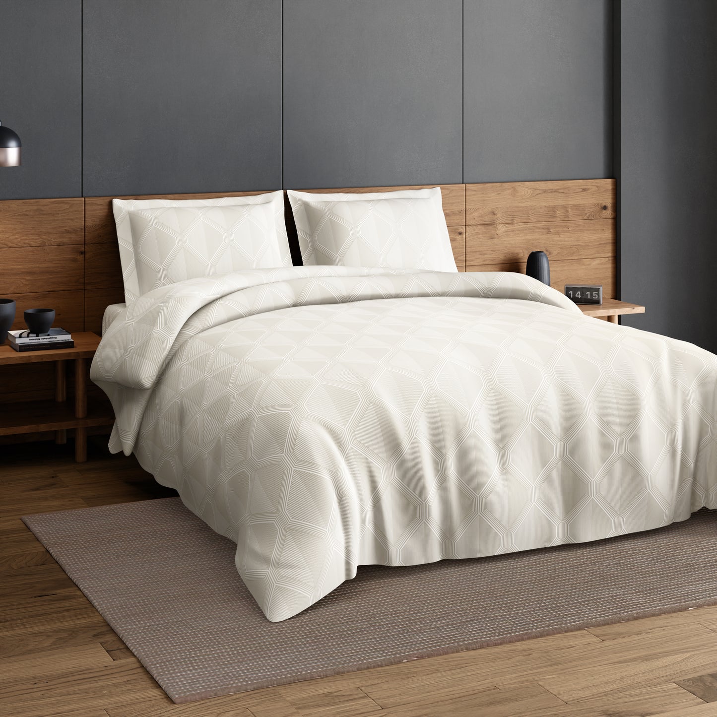 Elegance 100% Cotton Large Bedsheet, 300 TC, Ornate, Cream