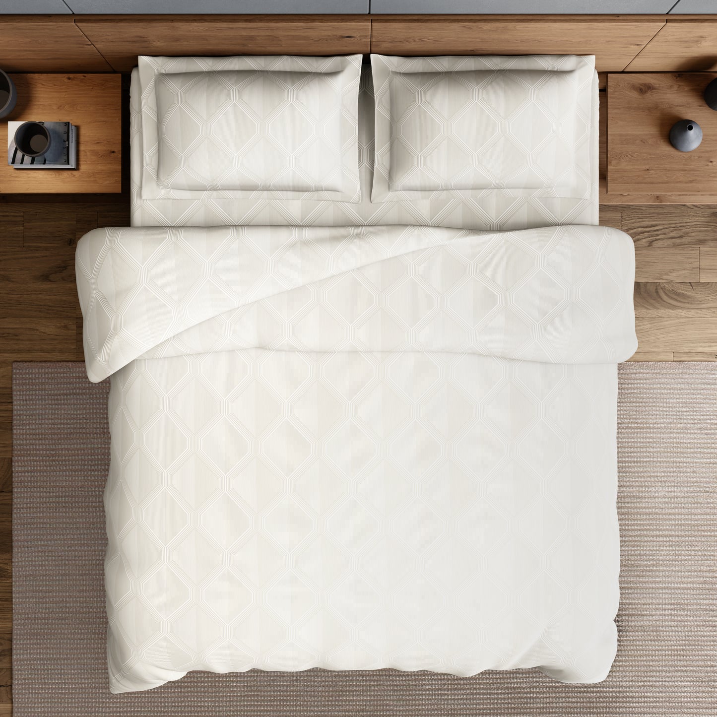 Elegance 100% Cotton Large Bedsheet, 300 TC, Ornate, Cream