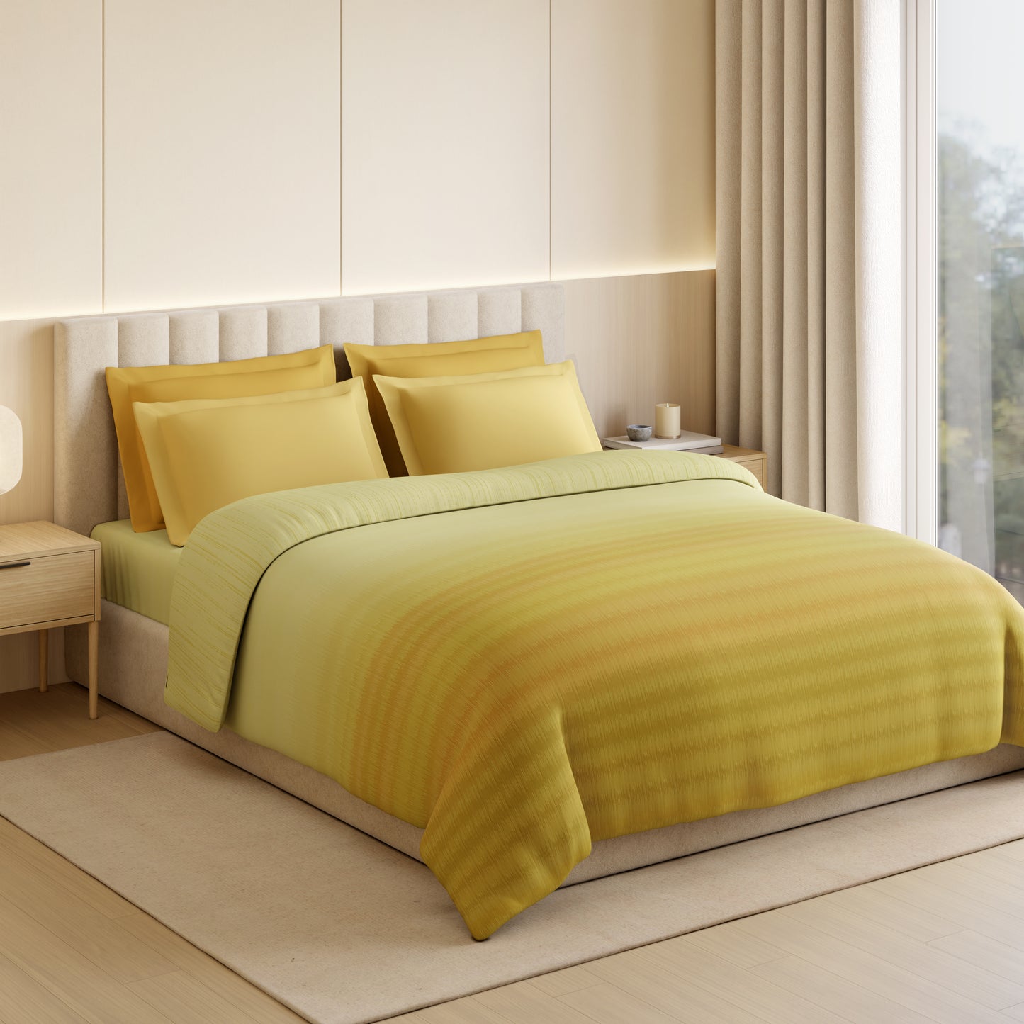 Luxury Loom Impressions 100% Egyptian Cotton Double Quilt, 350 TC, Geometric, Light Yellow