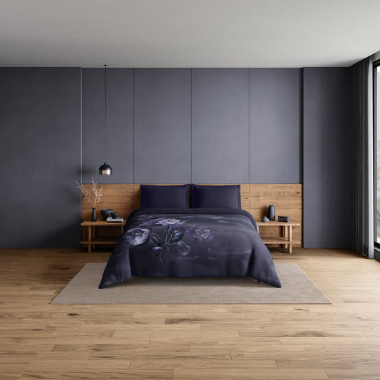 Elegance Noir 100% Cotton Double Quilt, 210TC, Floral, Dark Violet