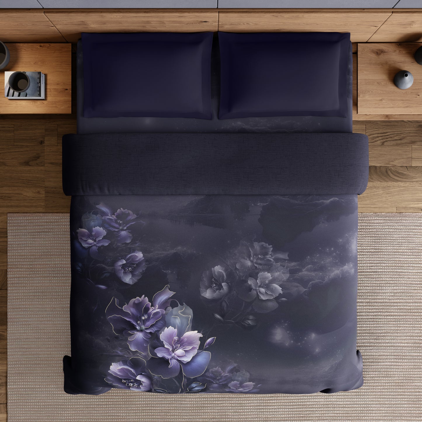 Elegance Noir 100% Cotton Double Quilt, 210TC, Floral, Dark Violet