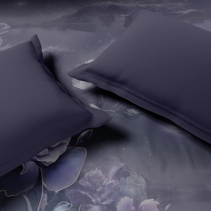Elegance Noir 100% Cotton Double Quilt, 210TC, Floral, Dark Violet