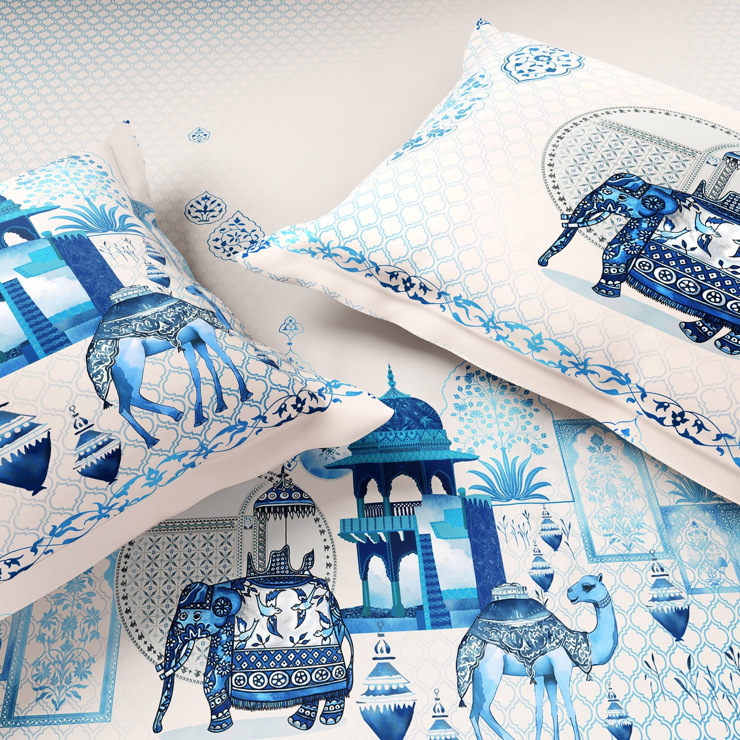Rangana Shubha, 100% Cotton Large Bedsheet, 300 TC, Ornate, Airy Blue
