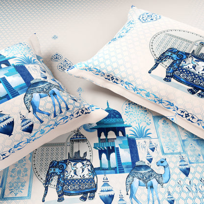 Rangana Shubha, 100% Cotton Large Bedsheet, 300 TC, Ornate, Airy Blue