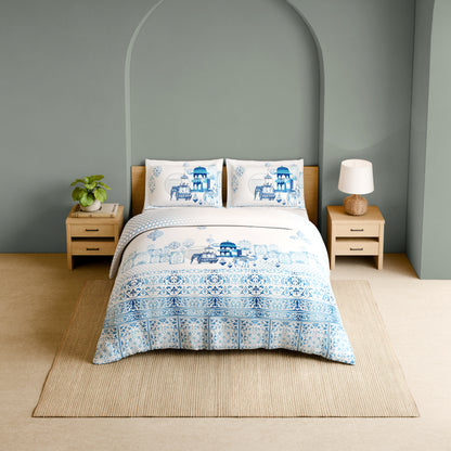 Rangana Shubha, 100% Cotton Large Bedsheet, 300 TC, Ornate, Airy Blue