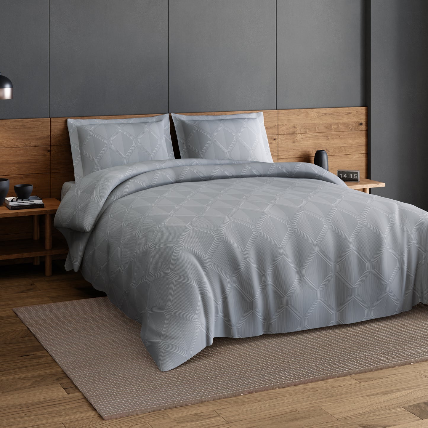 Elegance 100% Cotton Large Bedsheet, 300 TC, Geometric, Grey