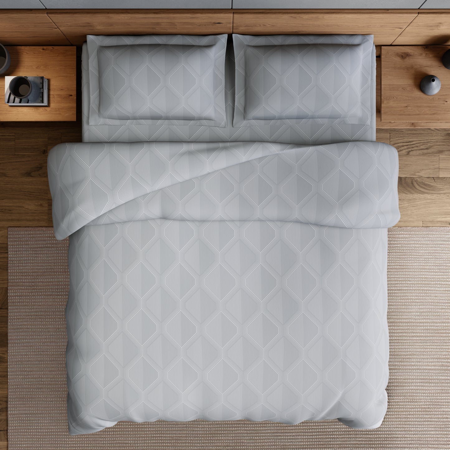 Elegance 100% Cotton Large Bedsheet, 300 TC, Geometric, Grey