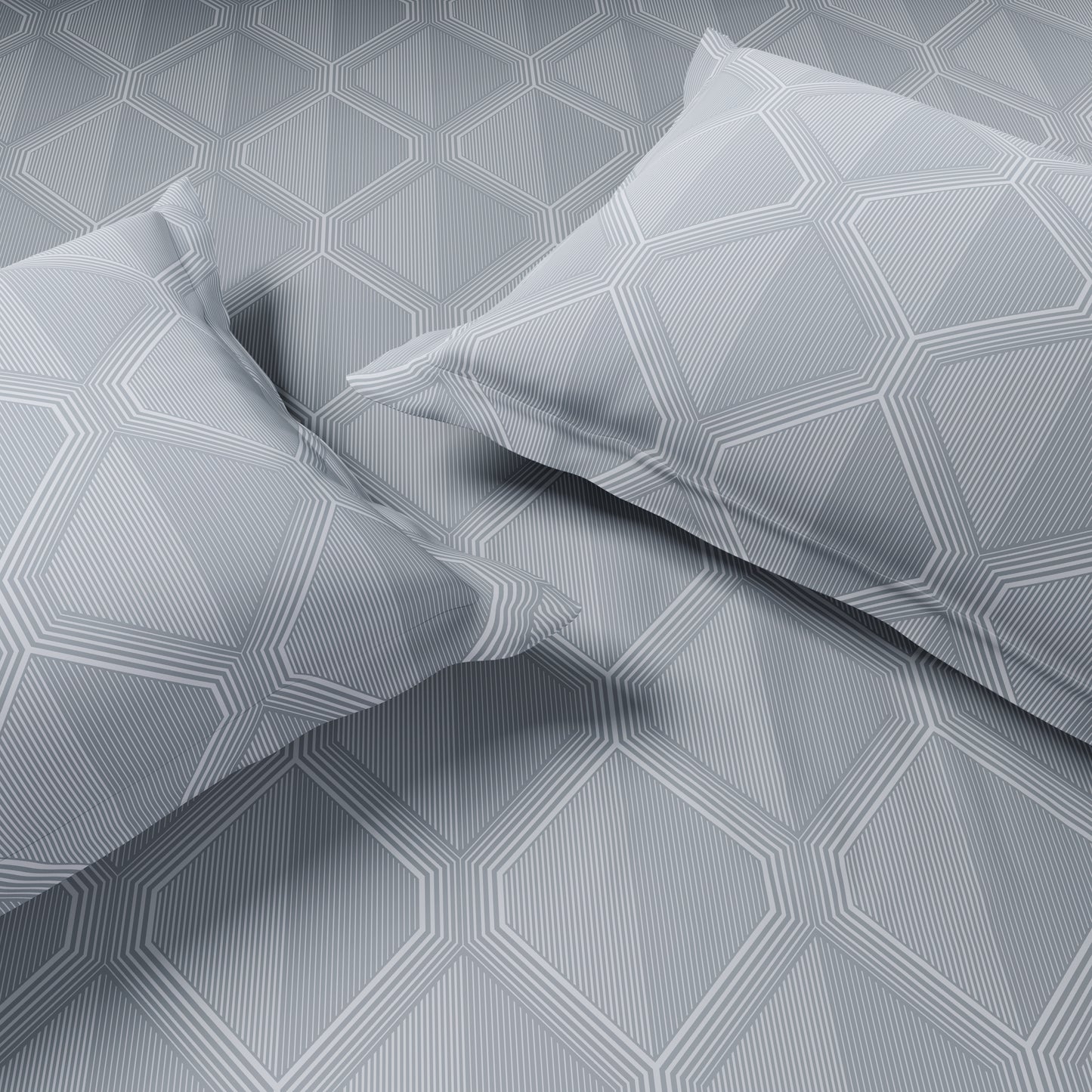 Elegance 100% Cotton Large Bedsheet, 300 TC, Geometric, Grey