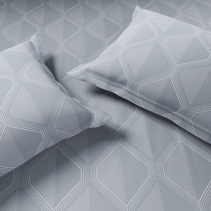 Elegance 100% Cotton Large Bedsheet, 300 TC, Geometric, Grey