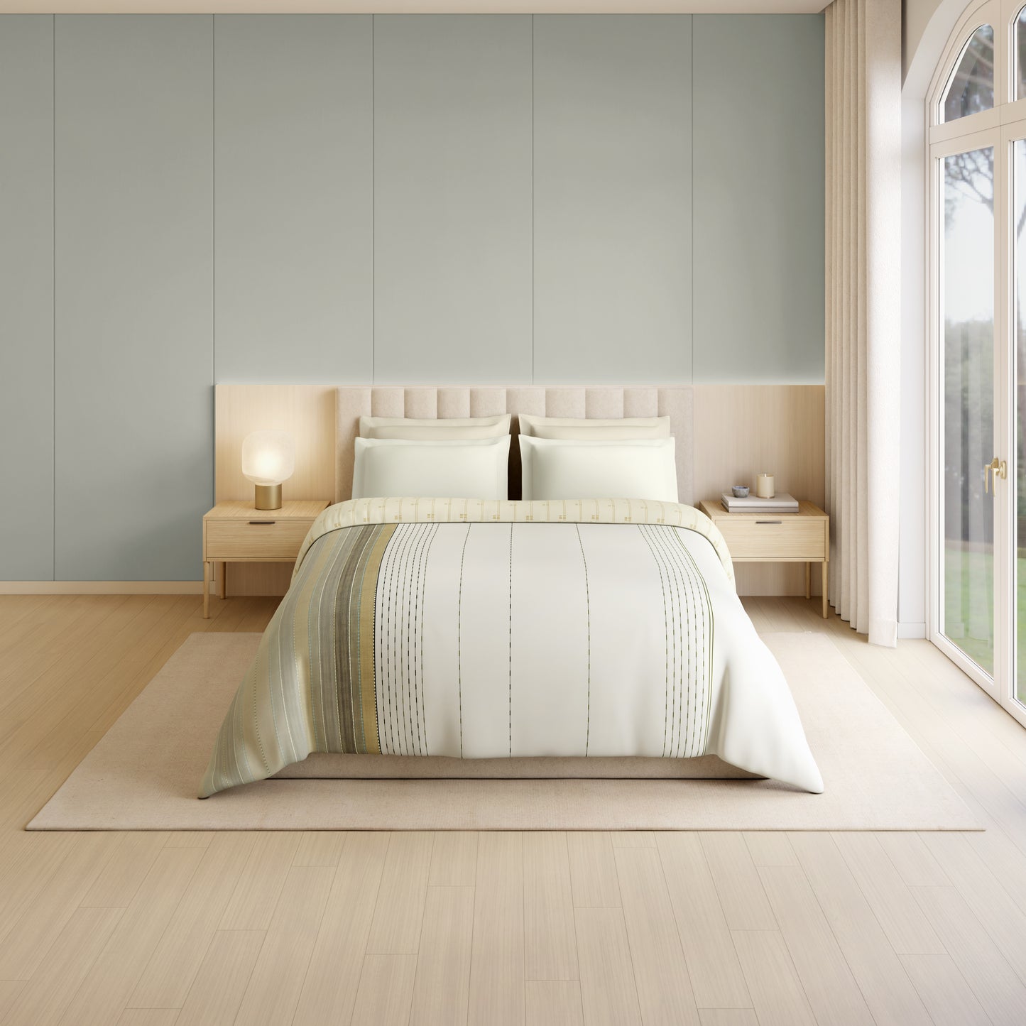 Luxury Loom Impressions 100% Egyptian Cotton Double Quilt, 350 TC, Geometric, Cream